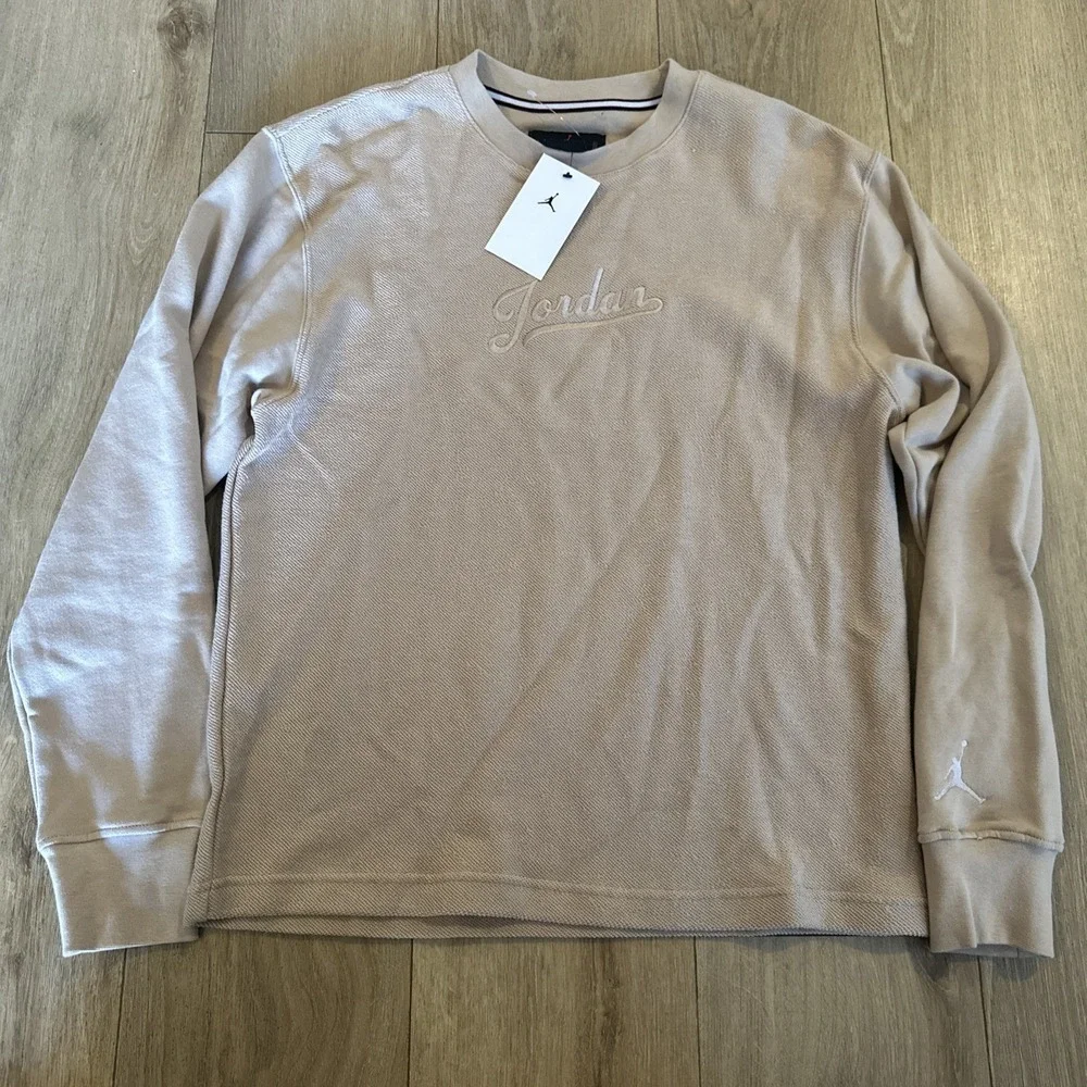NWT Nike Mens Small Jordan Men's Flight MVP Long Sleeve Fleece‎ Beige FN4607-244